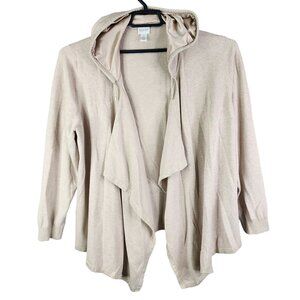 Womens Beige Chicos Zenergy Hooded Cardigan Sweater Cotton Blend Size 3 (XL)